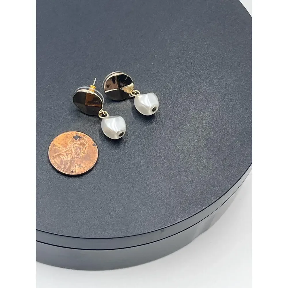 J. Crew White Faux Pearl Dangle Gold Tone Earrings‎